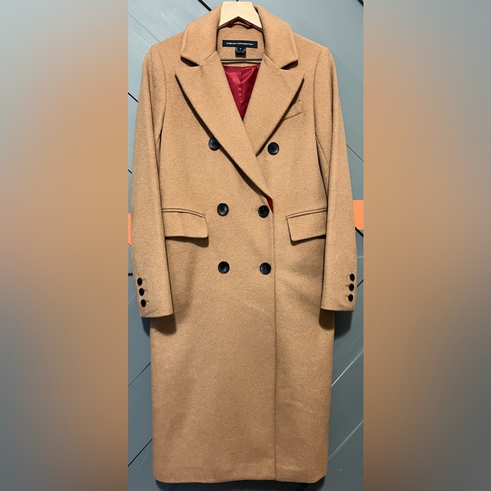 FRENCH CONNECTION~Wool-Blend Double-Breasted Tailored Topcoat